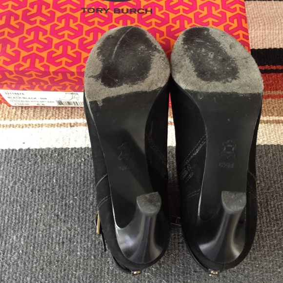 Tory Burch Black Suede Patricia Mid Heel Bootie - Picture 6 of 8